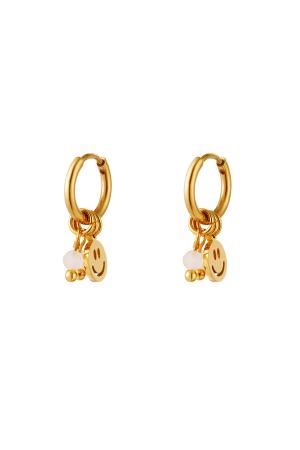 Boucles D'oreilles En Acier Inoxydable Doré Smiley & Pierres Rose h5 