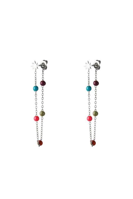 Boucle d'oreille étoile avec boules colorées Argenté Acier inoxydable
