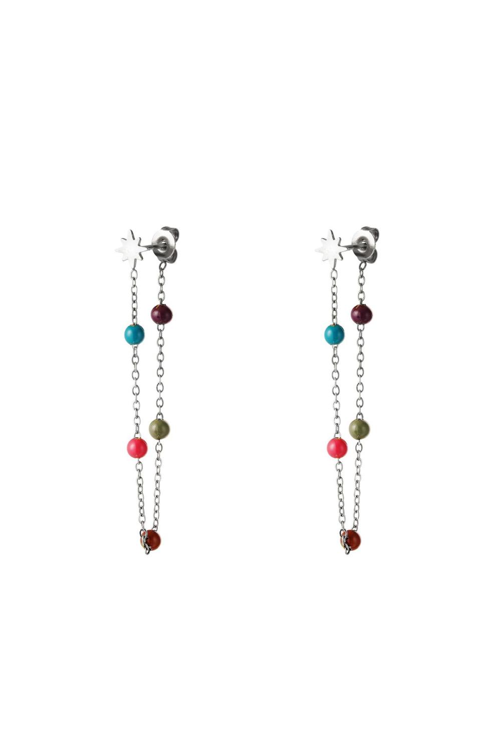 Boucle D'oreille Étoile Avec Boules Colorées Argenté Acier Inoxydable