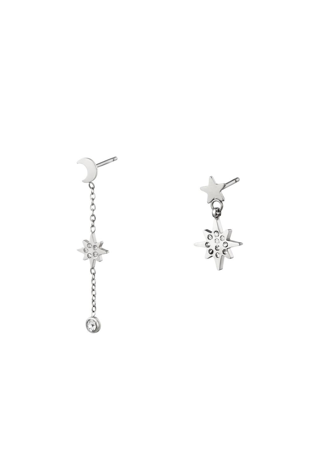 Boucles D'oreilles Asymétriques Lune & Étoile Argenté Acier Inoxydable