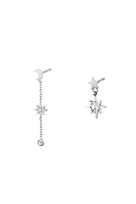 Boucles d'oreilles asymétriques Lune & Étoile Argenté Acier inoxydable
