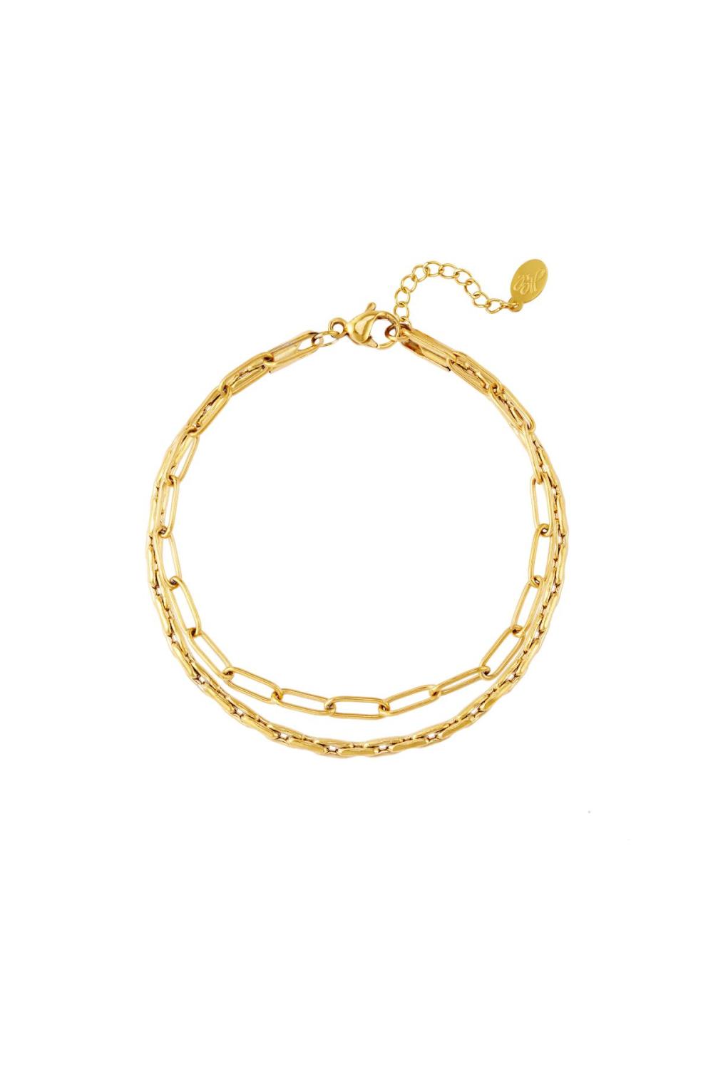 Bracelet Double En Acier Inoxydable Couleur Or