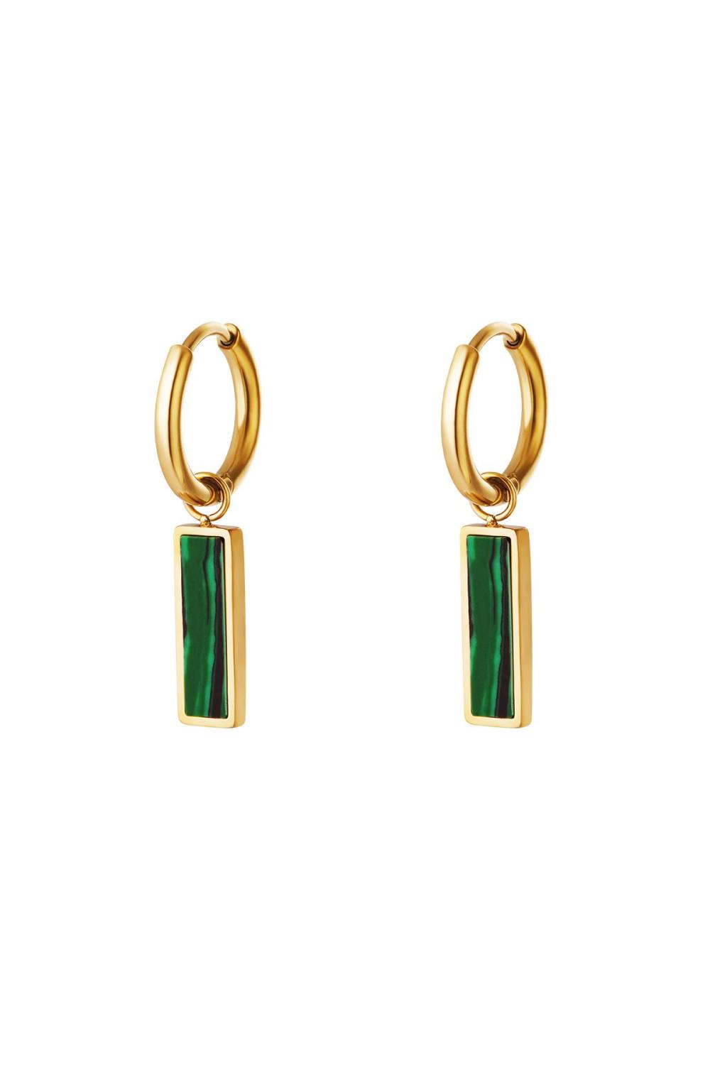 Boucles D'oreilles Barre Verte Acier Inoxydable