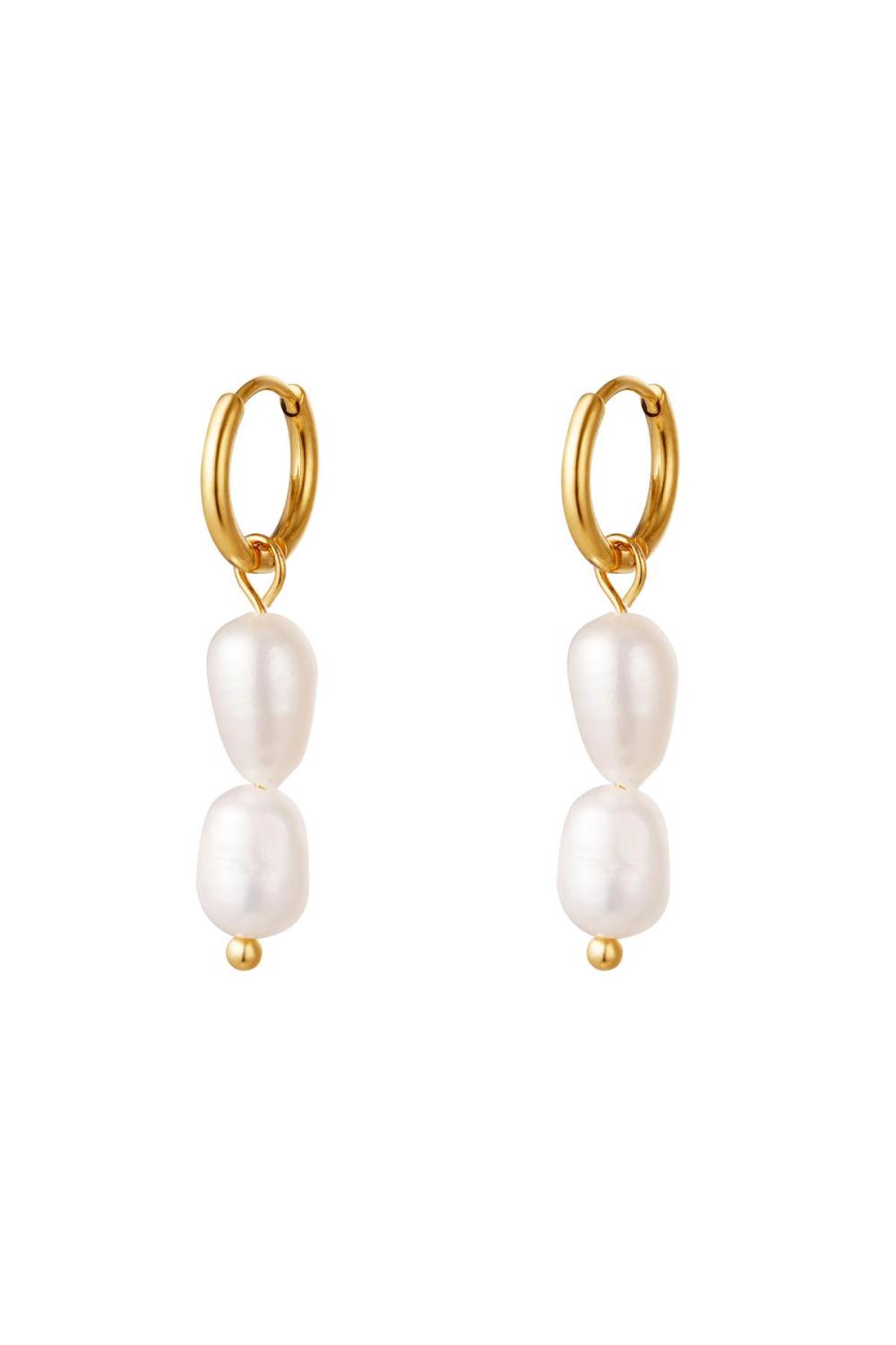 Boucles D'oreilles Doubles Perles Acier Inoxydable 