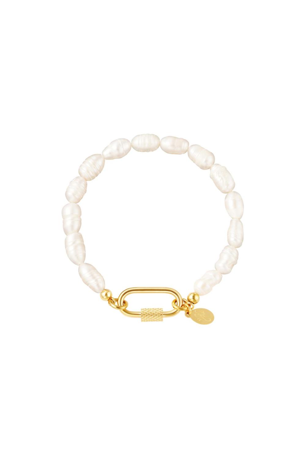 Bracelet De Perles Avec Fermeture Ovale Couleur Or