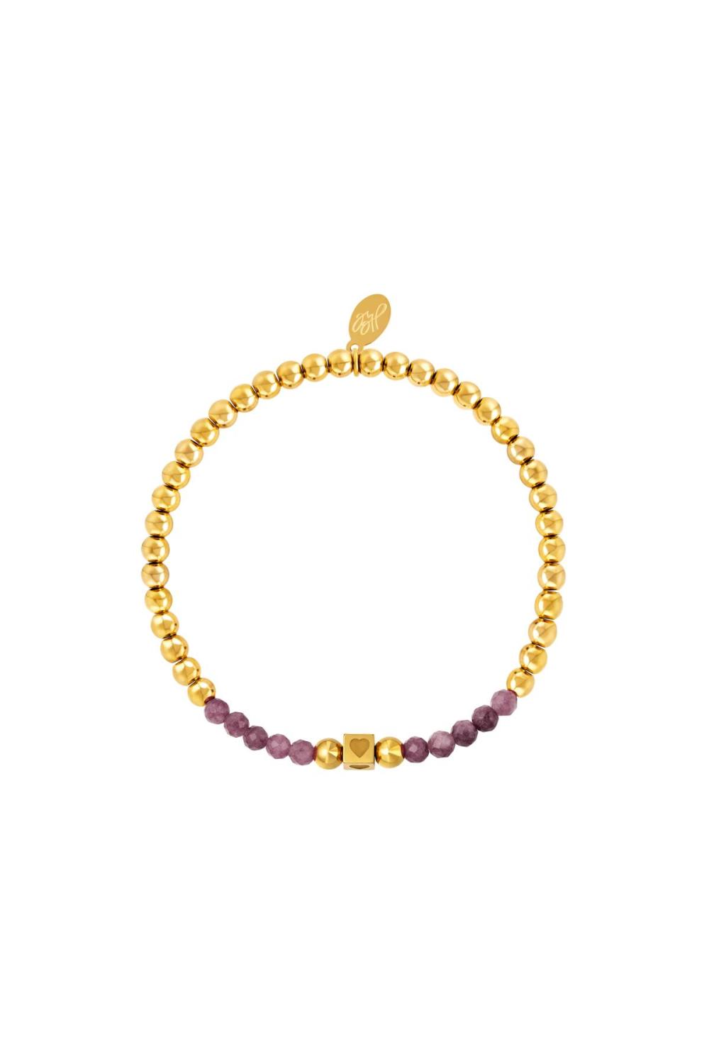 Bracelet De Perles En Acier Inoxydable Avec Pierres Violet