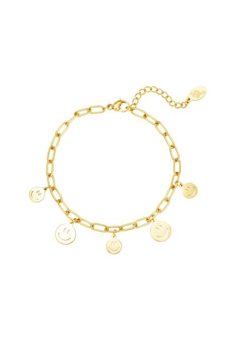 Bracelet multiple smileys Couleur or Acier inoxydable