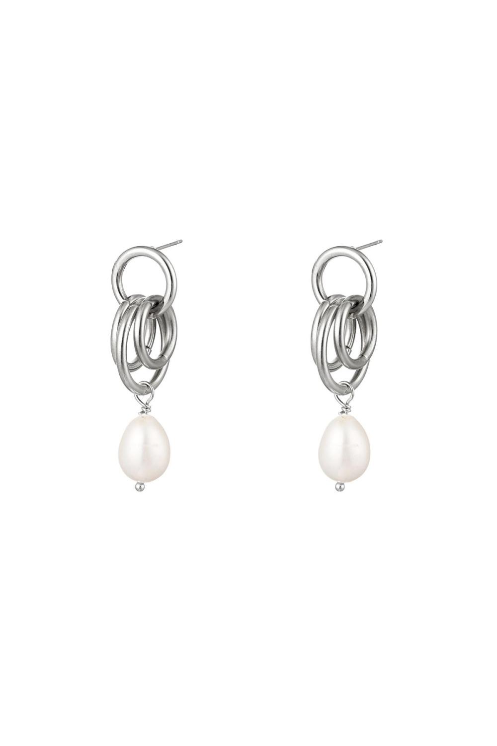 Boucles D'oreilles Créoles Pendantes Avec Perle Argenté Acier Inoxydable 