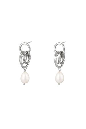 Boucles D'oreilles Créoles Pendantes Avec Perle Argenté Acier Inoxydable h5 