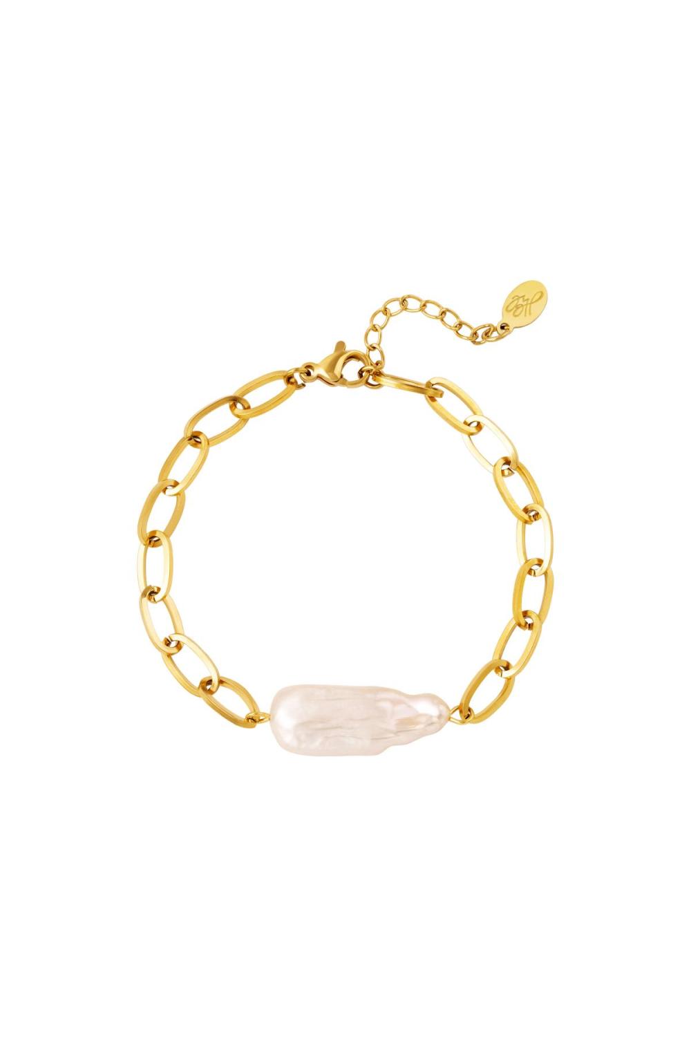 Bracelet En Acier Inoxydable Avec Grosse Perle Couleur Or