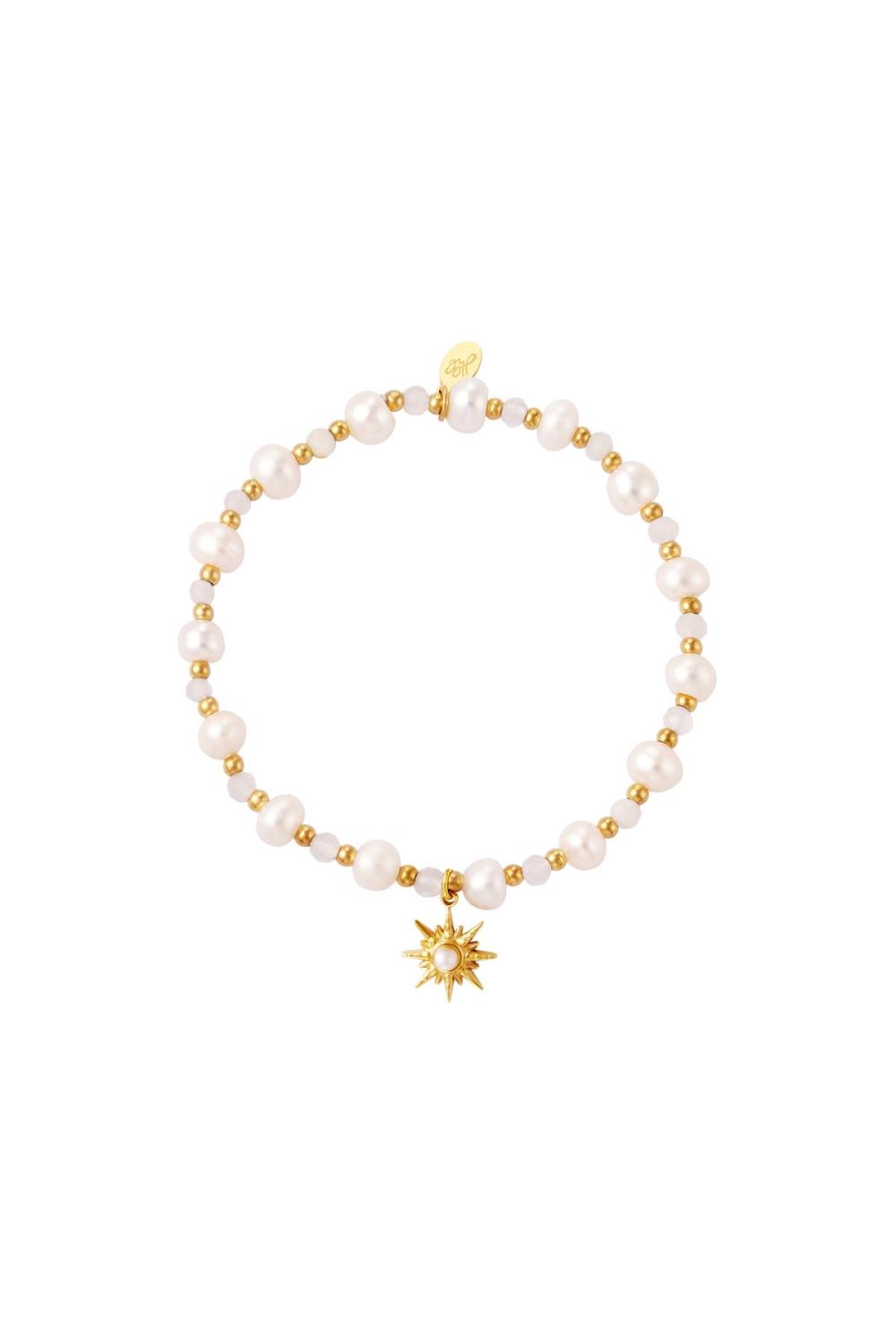 Bracelet Perle Avec Pendentif Étoile Couleur Or Acier Inoxydable