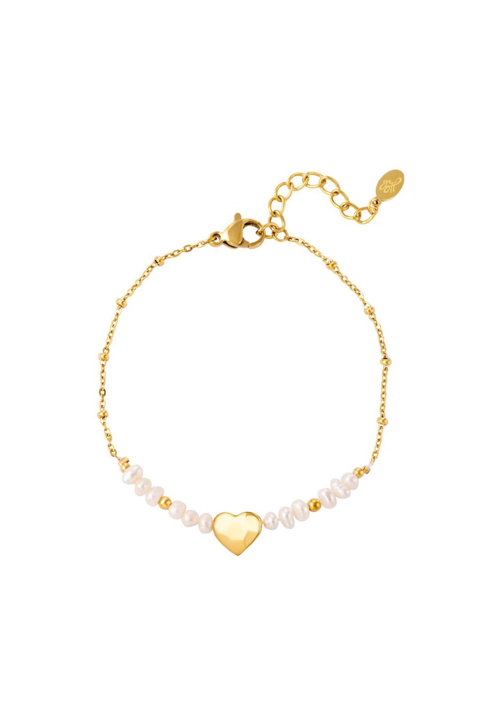 Bracelet Perles Et Coeur Couleur Or Acier Inoxydable