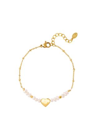 Bracelet Perles Et Coeur Couleur Or Acier Inoxydable h5