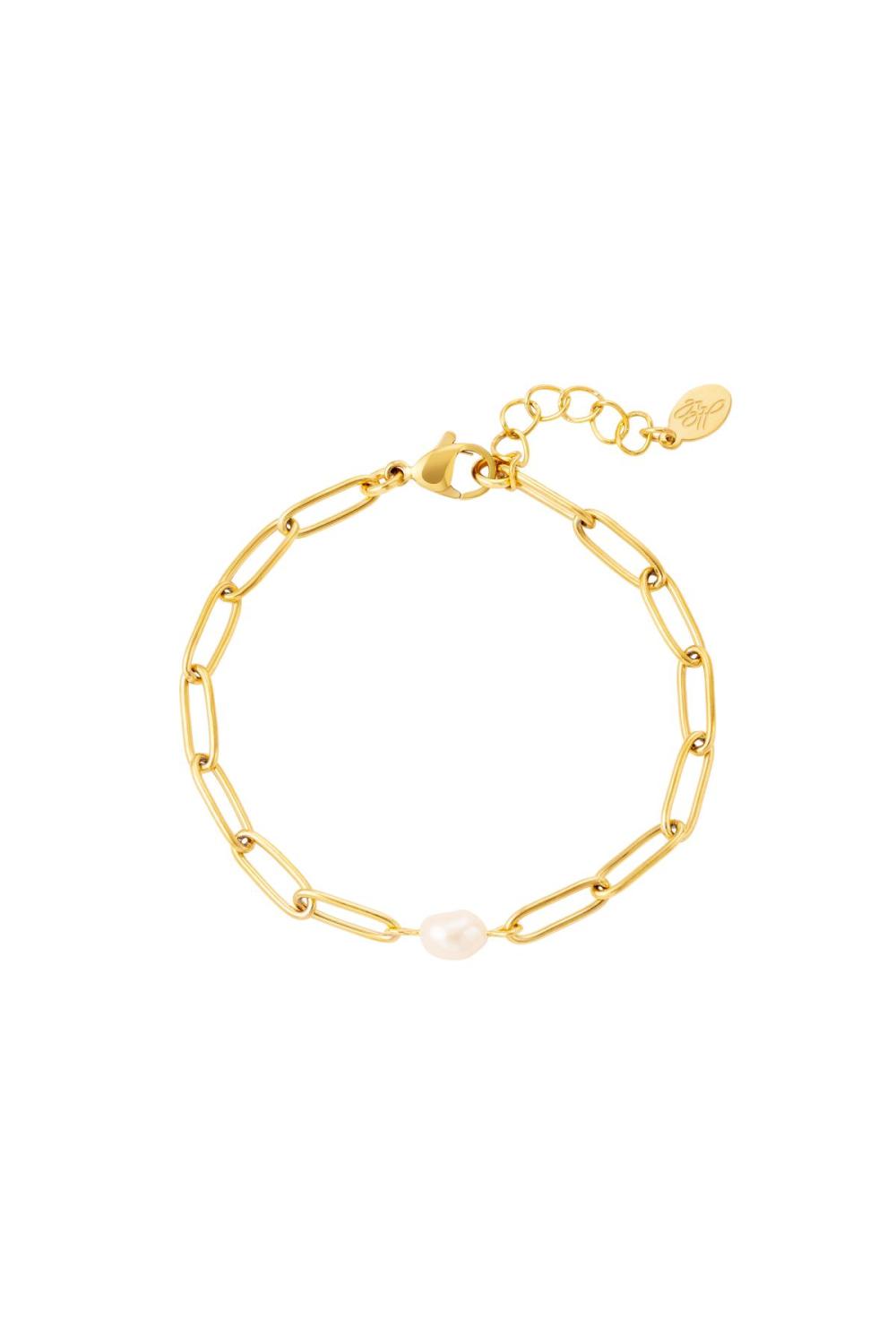 Bracelet Chaîne Ovale Avec Perle Couleur Or Acier Inoxydable
