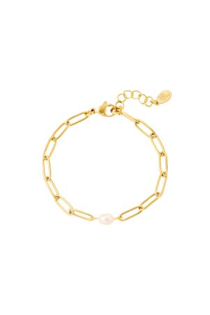 Bracelet Chaîne Ovale Avec Perle Couleur Or Acier Inoxydable h5