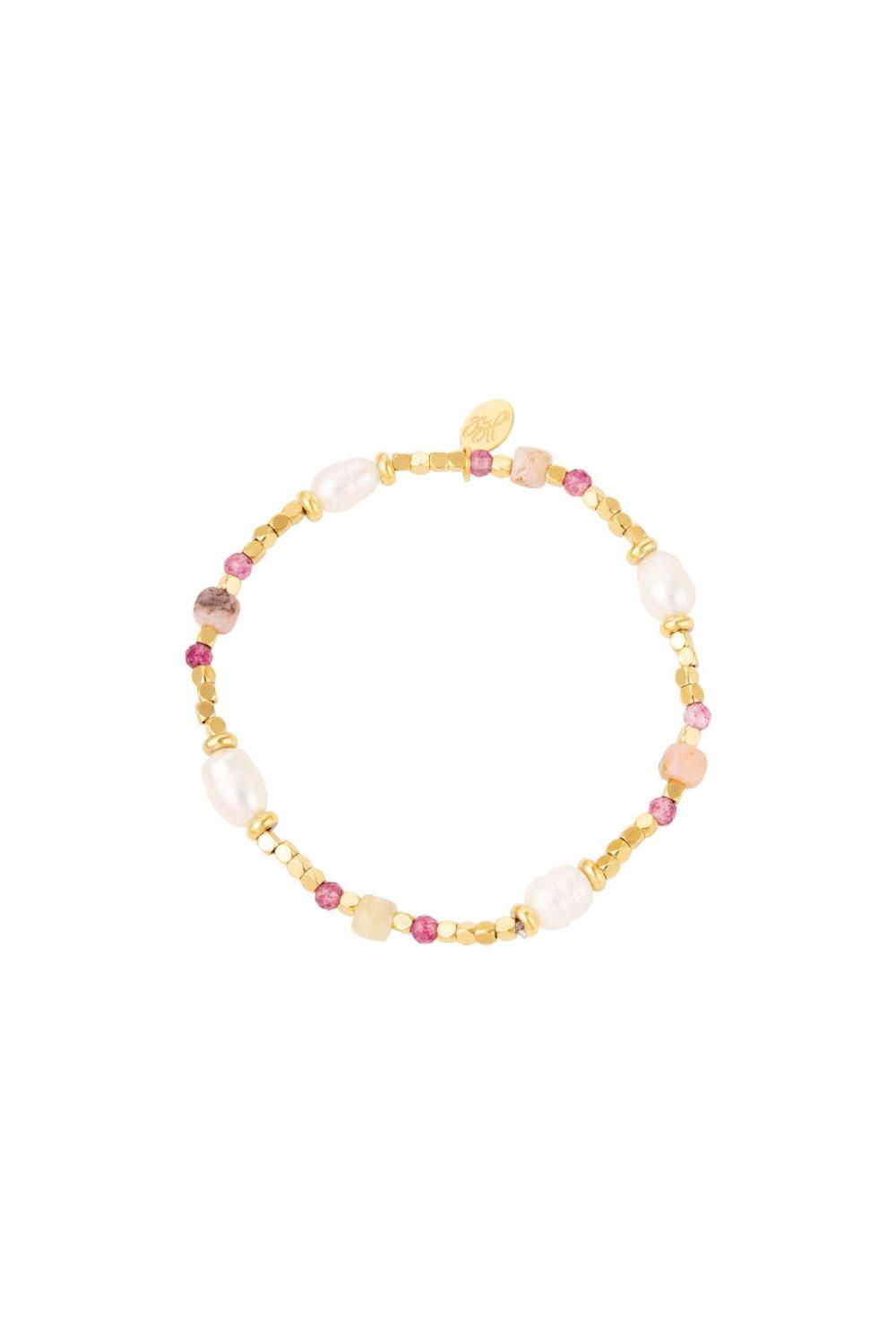 Bracelet Perlé En Acier Inoxydable Couleur Or 