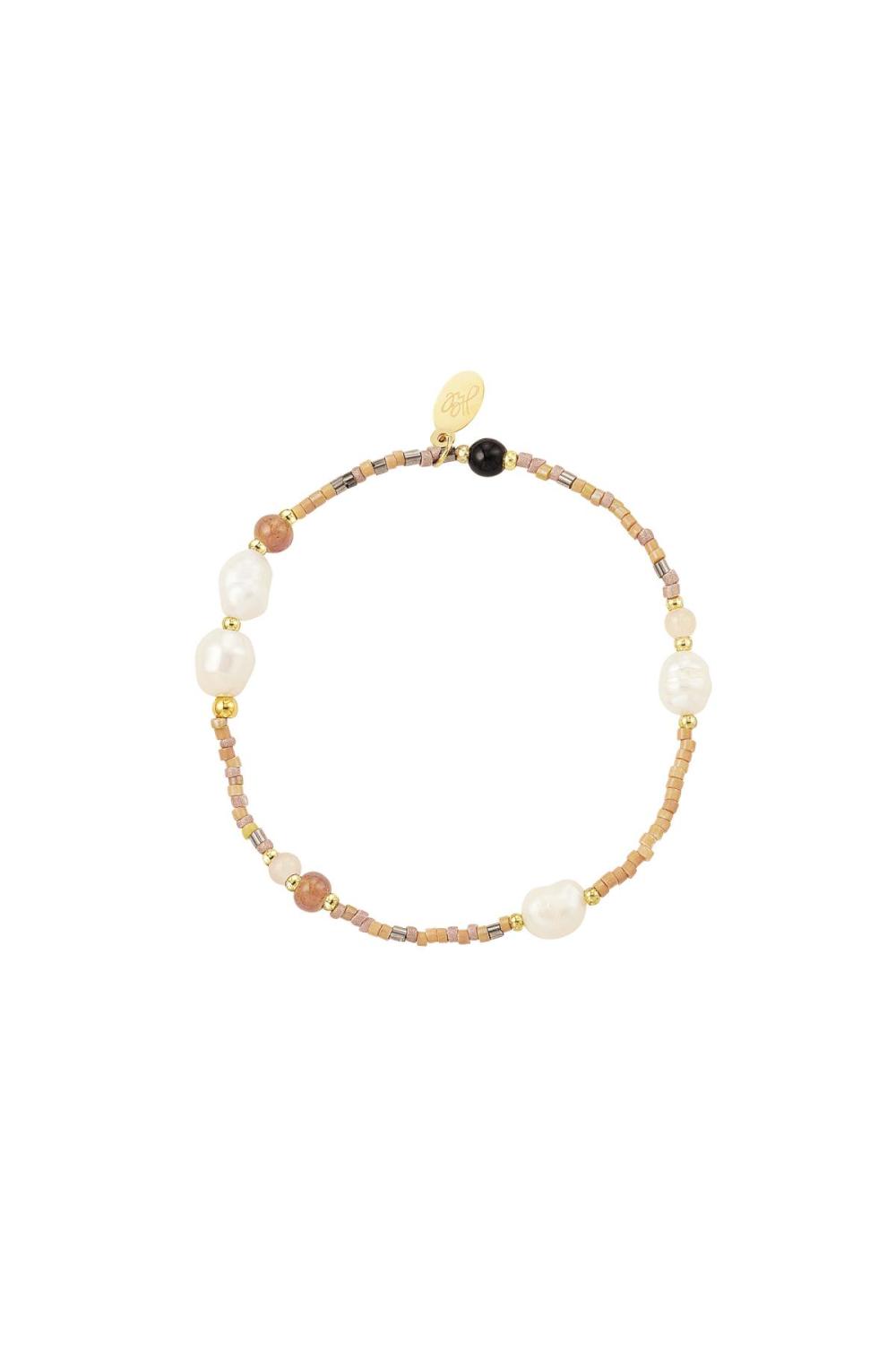 Bracelet Perlé Avec Perles Beige Acier Inoxydable 