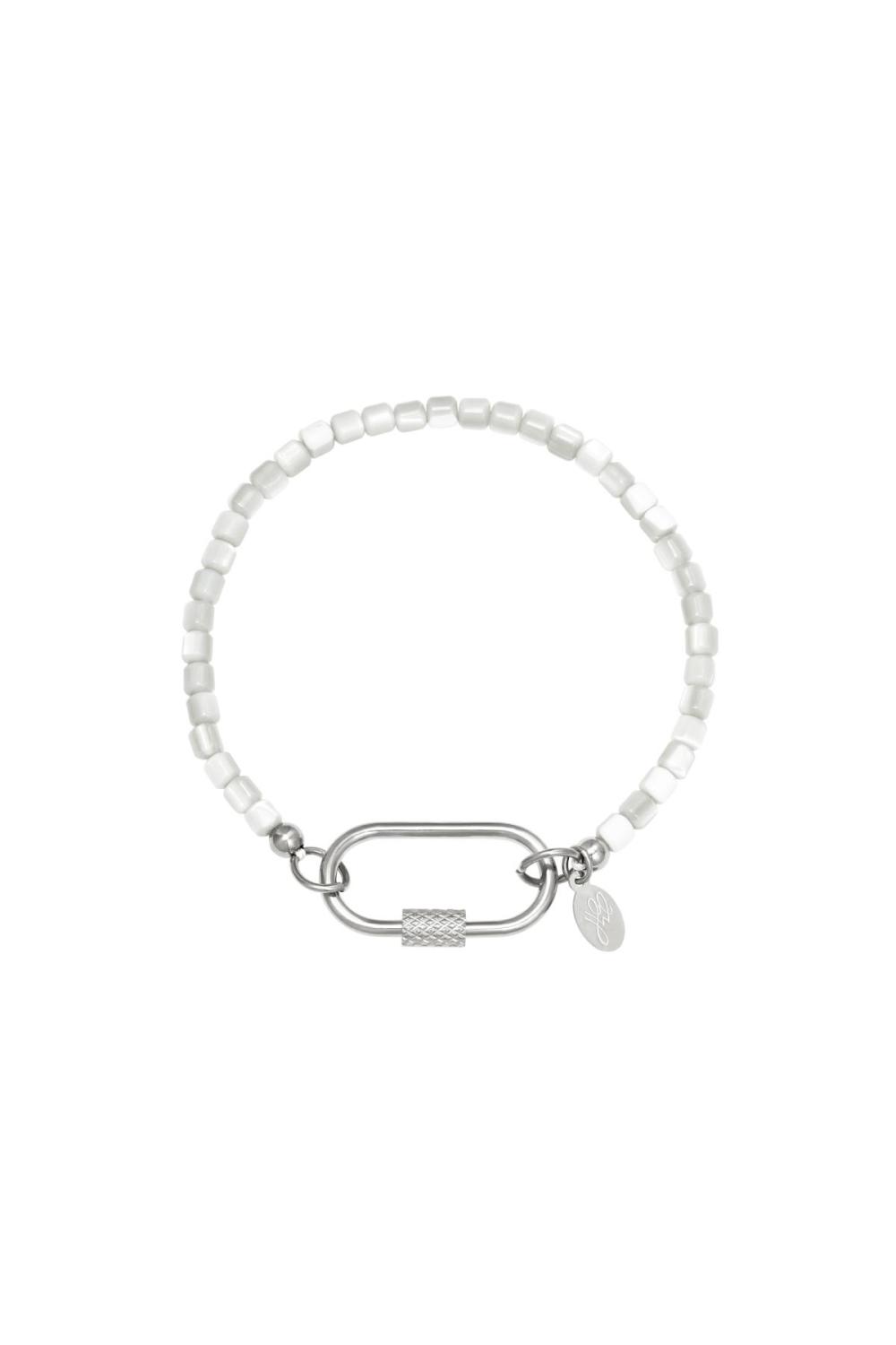 Bracelet Perlé Mousqueton Gris Acier Inoxydable 