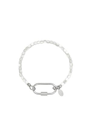 Bracelet Perlé Mousqueton Gris Acier Inoxydable h5 