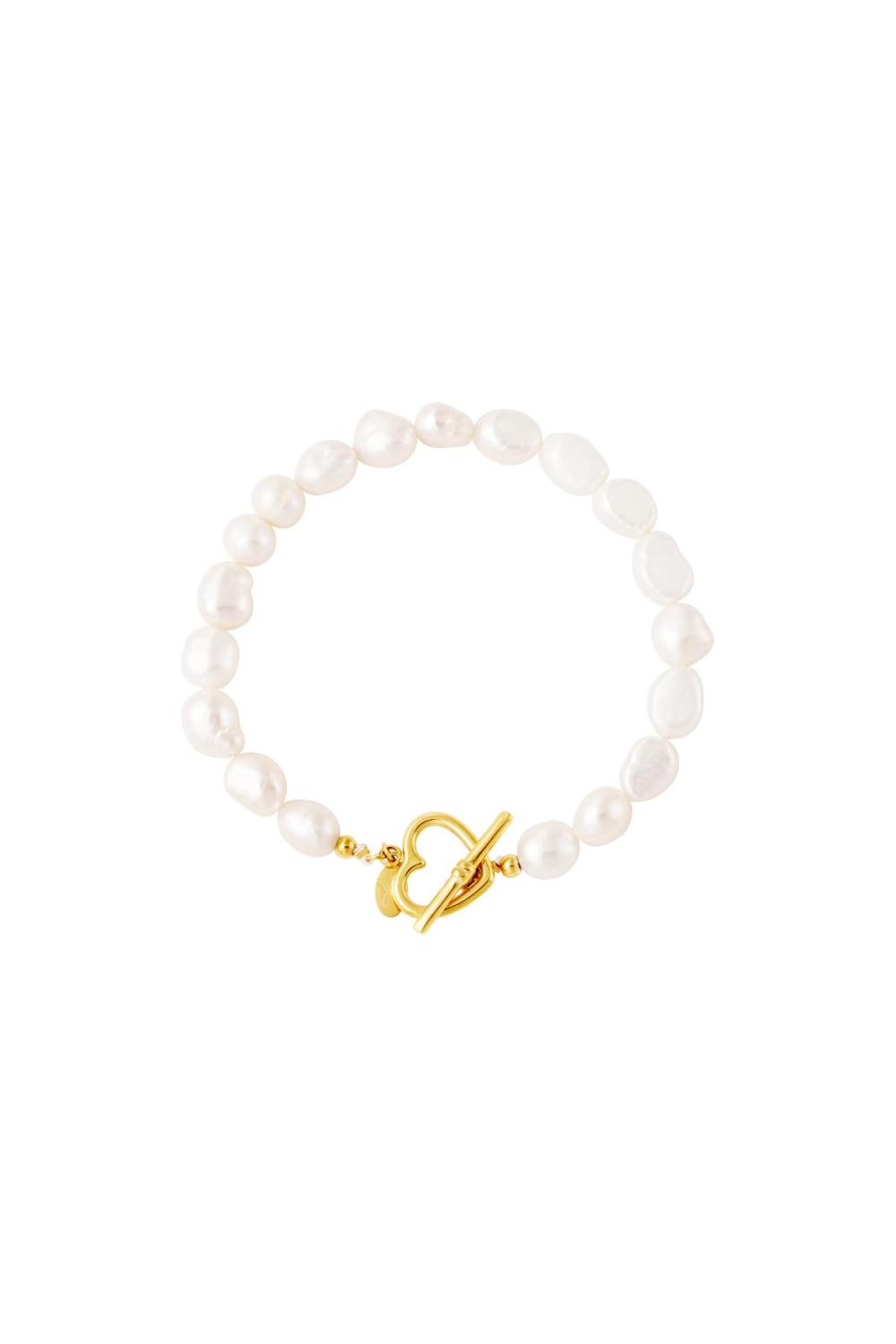 Bracelet Perle Fermeture Coeur Couleur Or Acier Inoxydable 