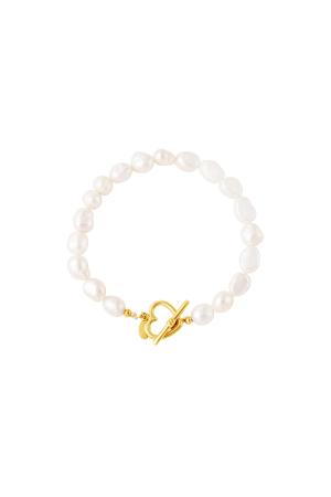 Bracelet Perle Fermeture Coeur Couleur Or Acier Inoxydable h5 