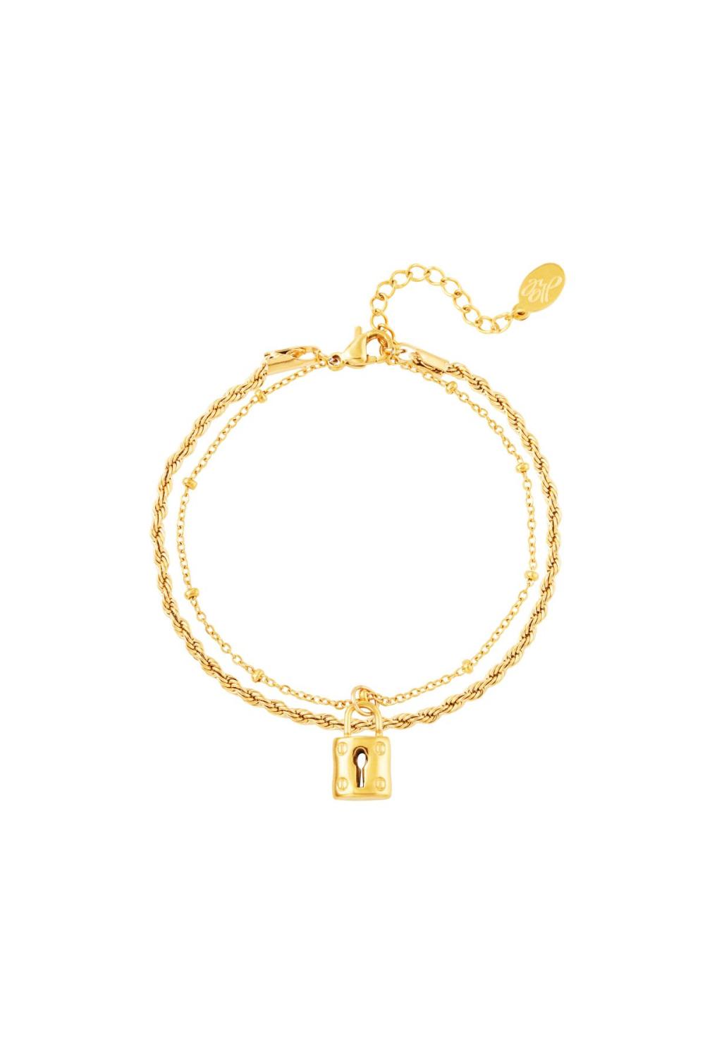 Bracelet Multicouche Avec Cadenas Couleur Or Acier Inoxydable 
