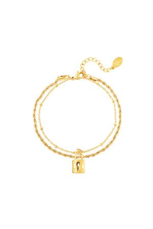 Bracelet Multicouche Avec Cadenas Couleur Or Acier Inoxydable h5 