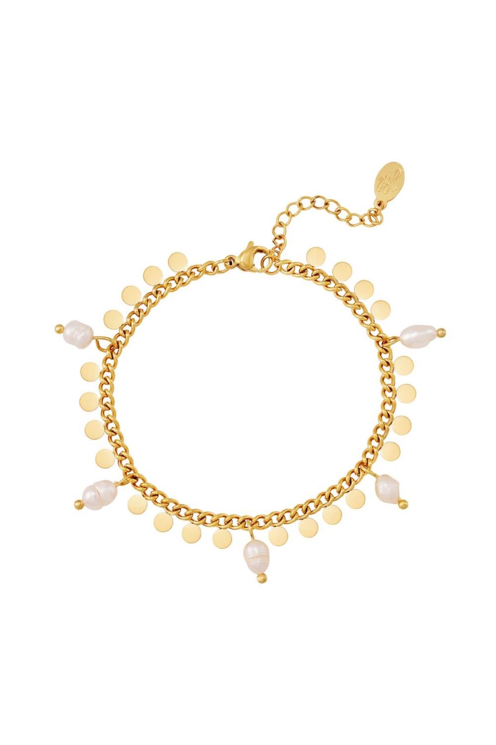 Bracelet Avec Perles Et Cercles Couleur Or Acier Inoxydable