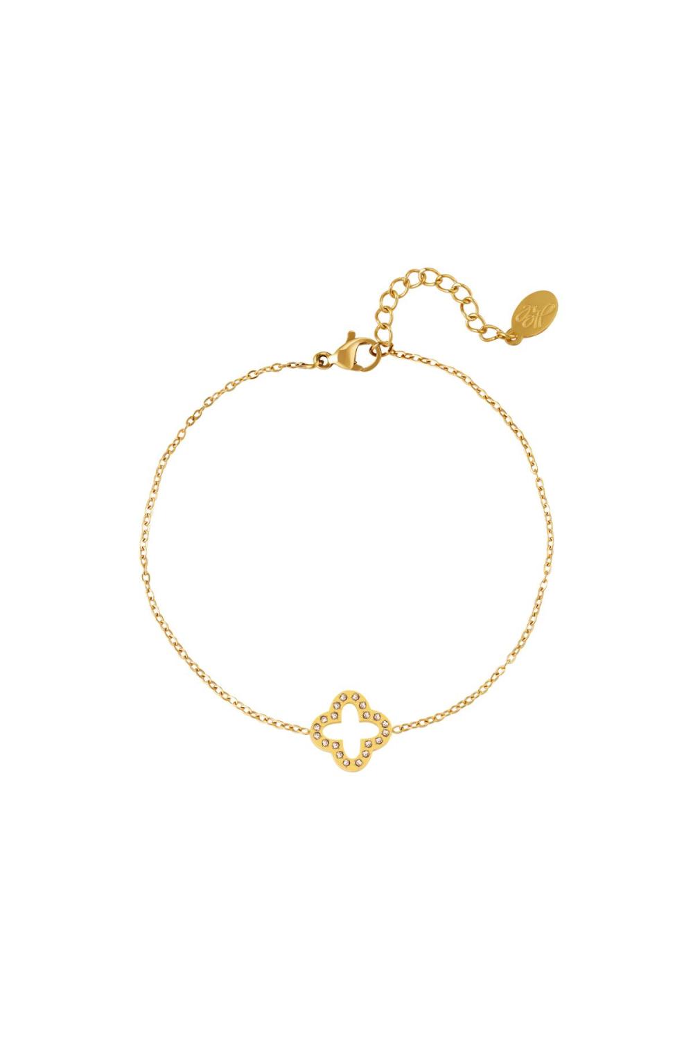 Bracelet Trèfle Avec Pierres De Zircon Couleur Or Acier Inoxydable 