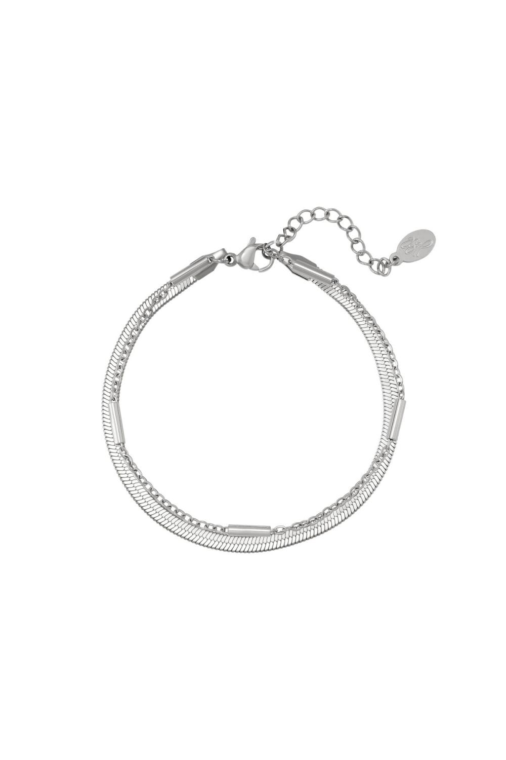 Bracelet En Acier Inoxydable Double Chaîne Argenté