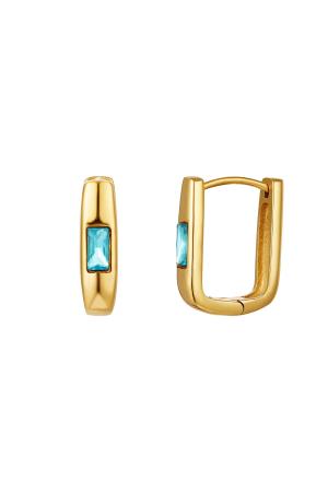 Boucles D'oreilles Carrées Avec Zircon Bleu & Couleur Or Acier Inoxydable h5