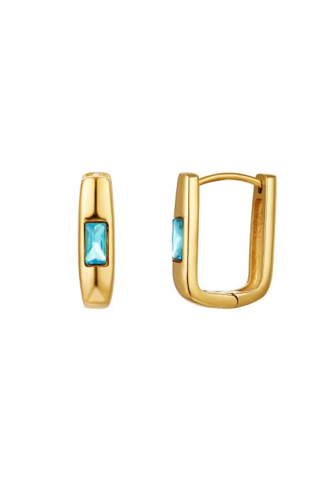 Boucles d'oreilles carrées avec zircon Bleu & Couleur or Acier inoxydable