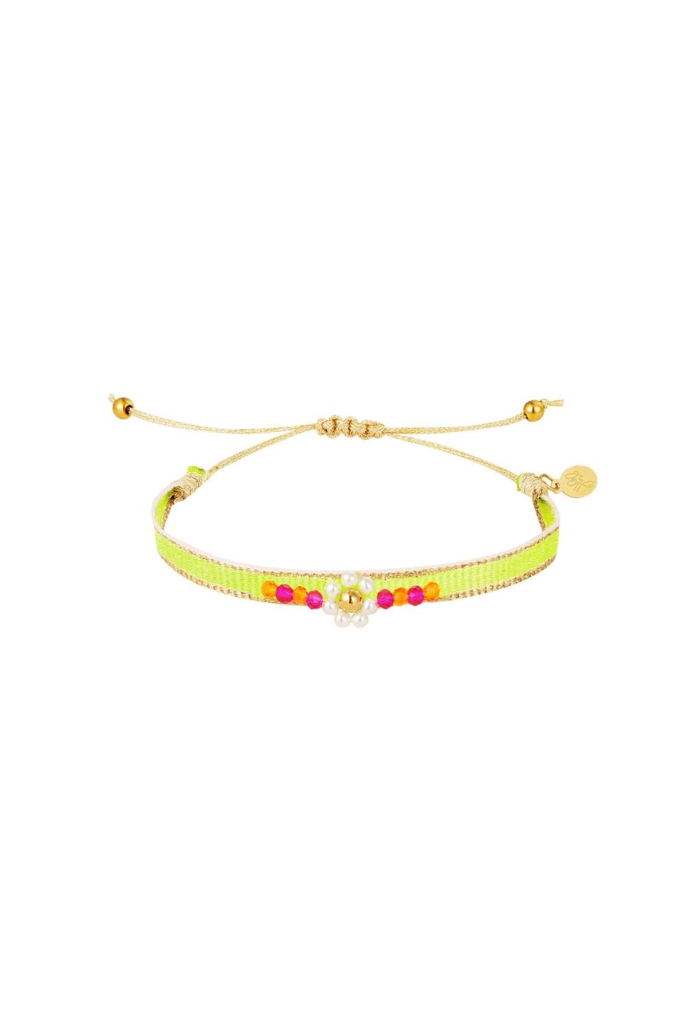 Bracelet En Tissu Fleur Jaune Polyester 