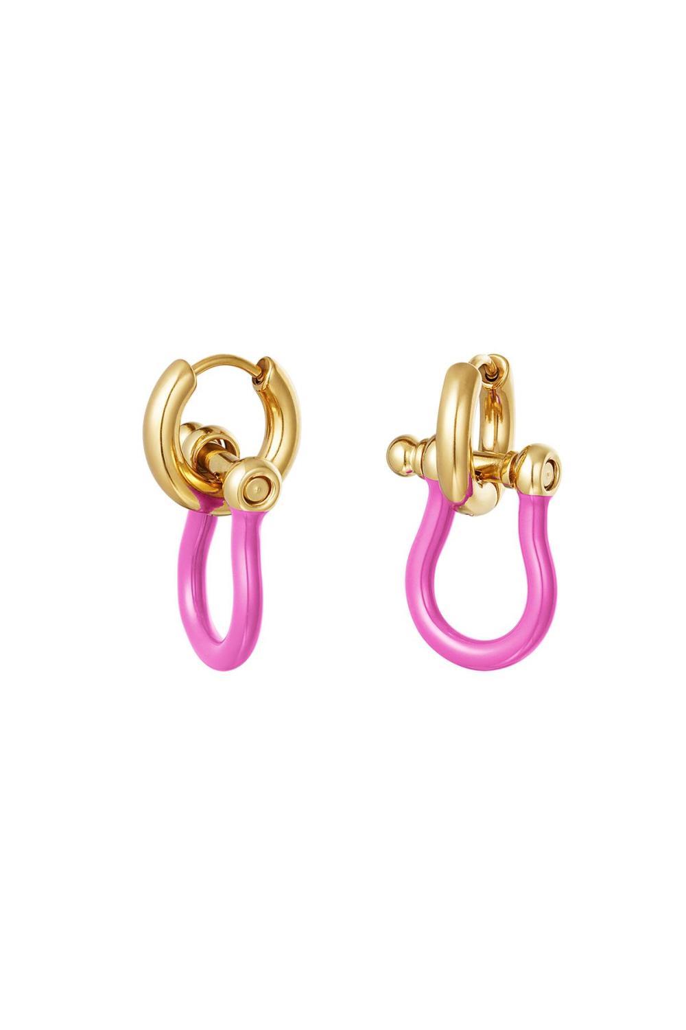 Boucles D'oreilles Manille Colorée Rose Acier Inoxydable 