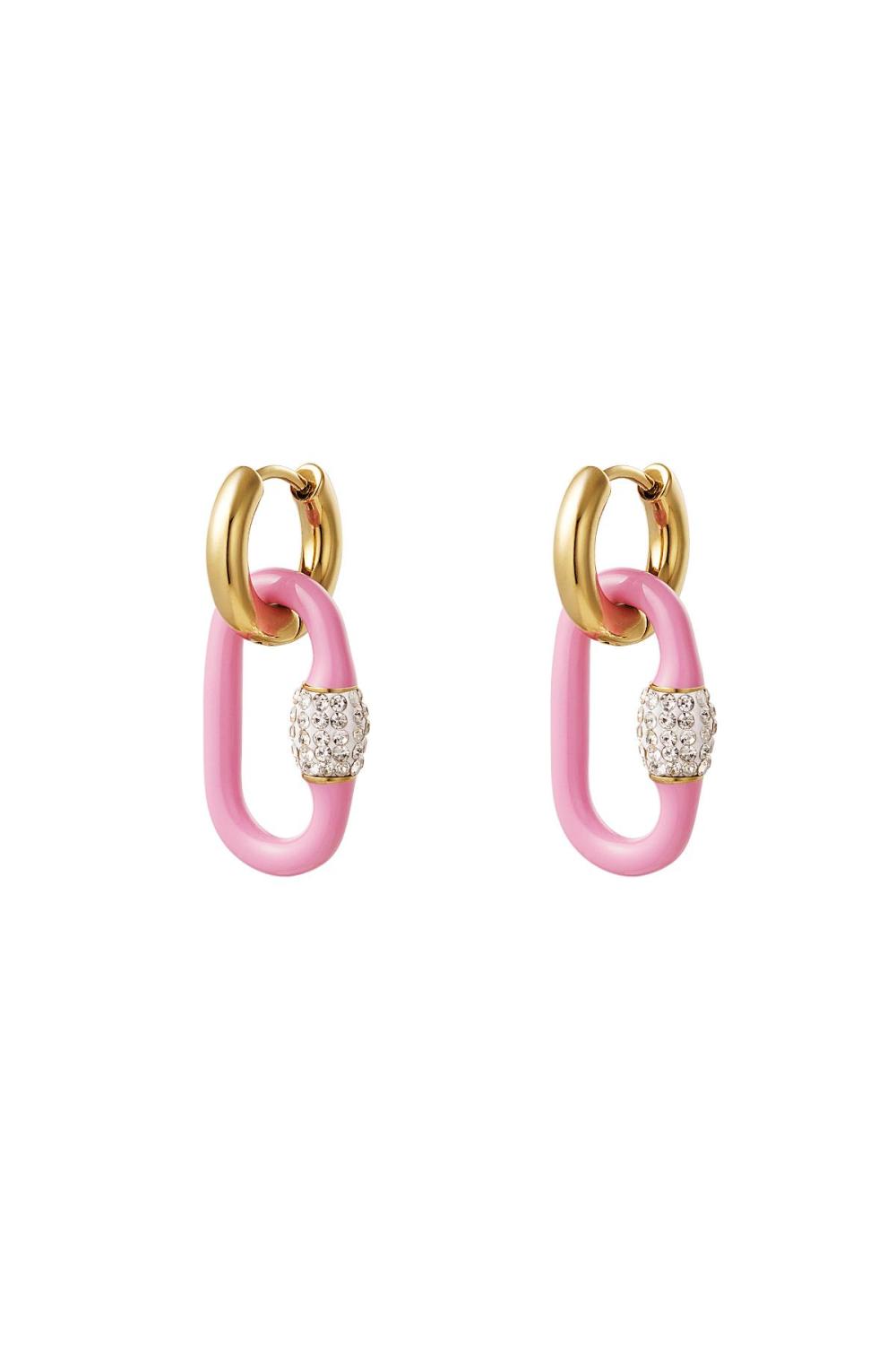 Boucles D'oreilles Breloque Ovale Colorée Rose & Couleur Or Acier Inoxydable 