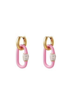 Boucles D'oreilles Breloque Ovale Colorée Rose & Couleur Or Acier Inoxydable h5 