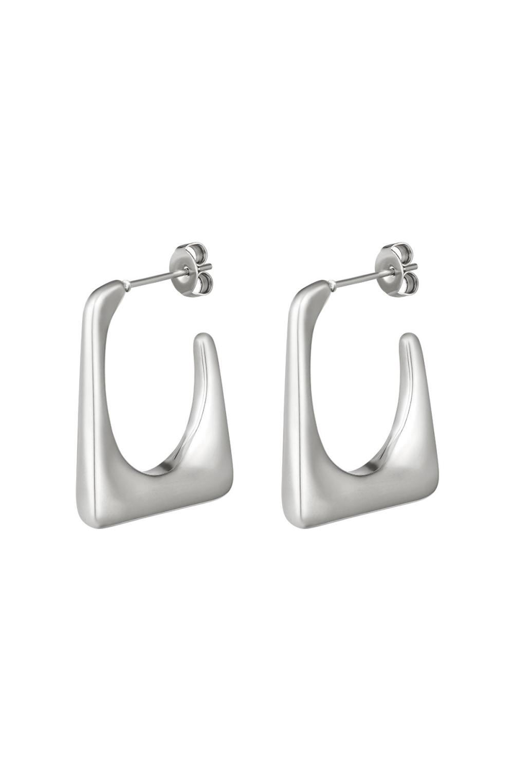 Boucles D'oreilles Funky Rectangle Argenté Acier Inoxydable