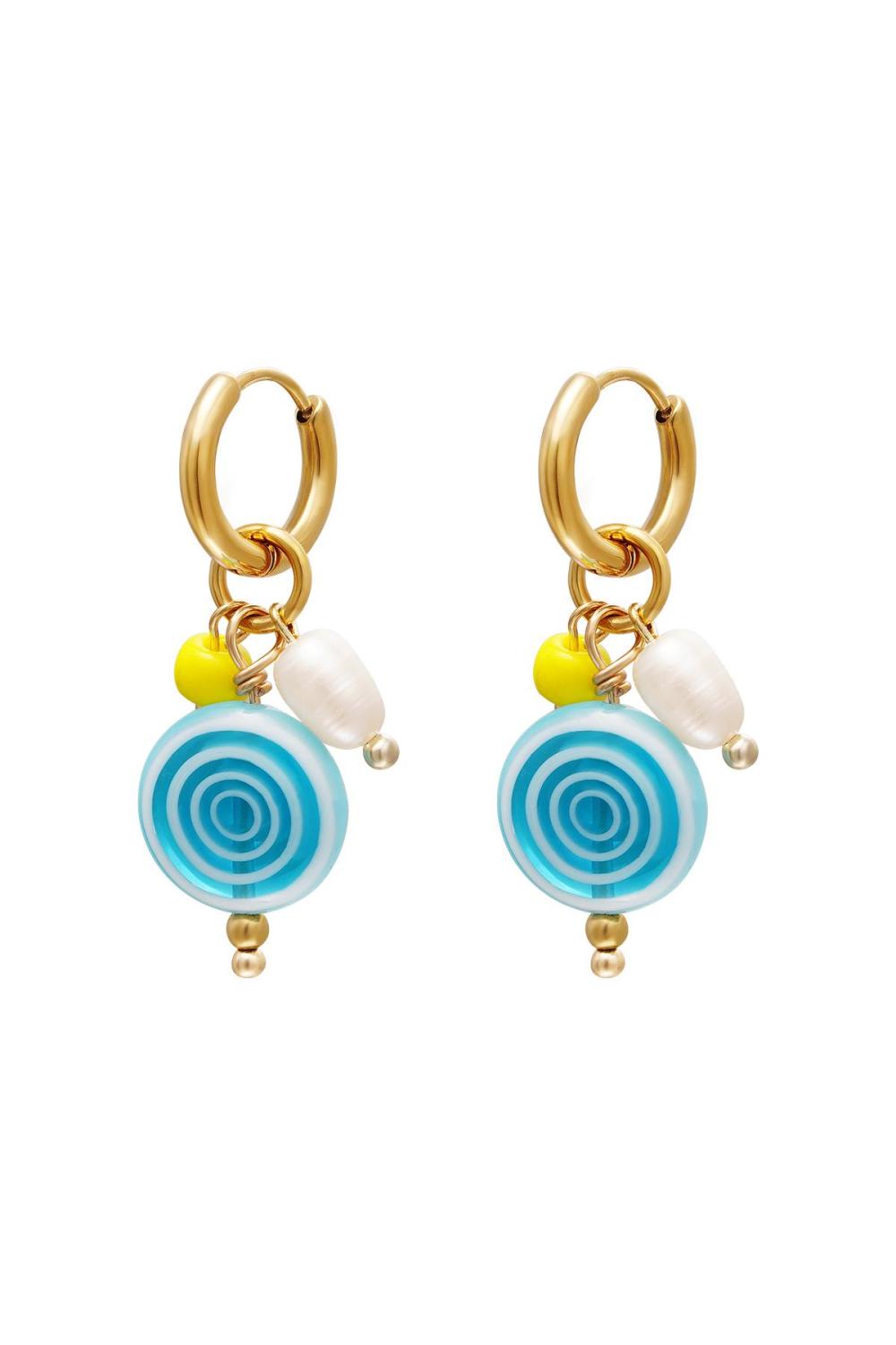 Boucles D'oreilles Spirales Pendantes Bleu & Couleur Or Acier Inoxydable 