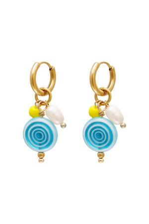 Boucles D'oreilles Spirales Pendantes Bleu & Couleur Or Acier Inoxydable h5 