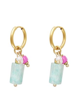 Boucles D'oreilles Bloc Pendantes Bleu & Couleur Or Acier Inoxydable h5 