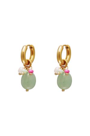 Boucles D'oreilles Pendantes Vert & Couleur Or Acier Inoxydable h5