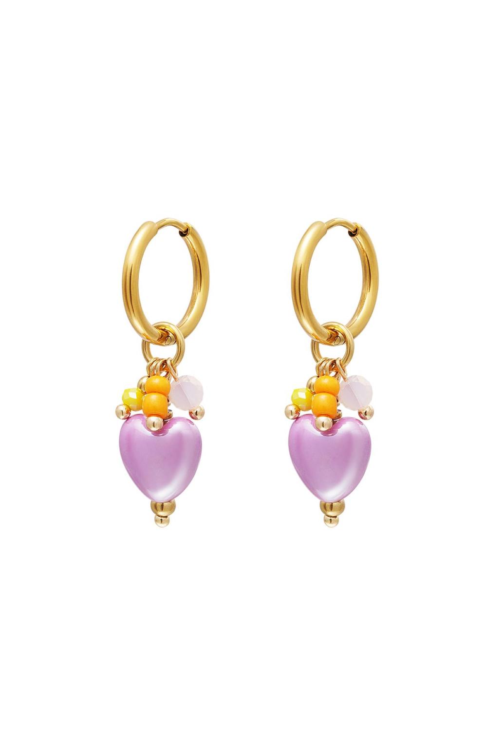 Boucles D'oreilles Coeur Pendantes Violet Acier Inoxydable 