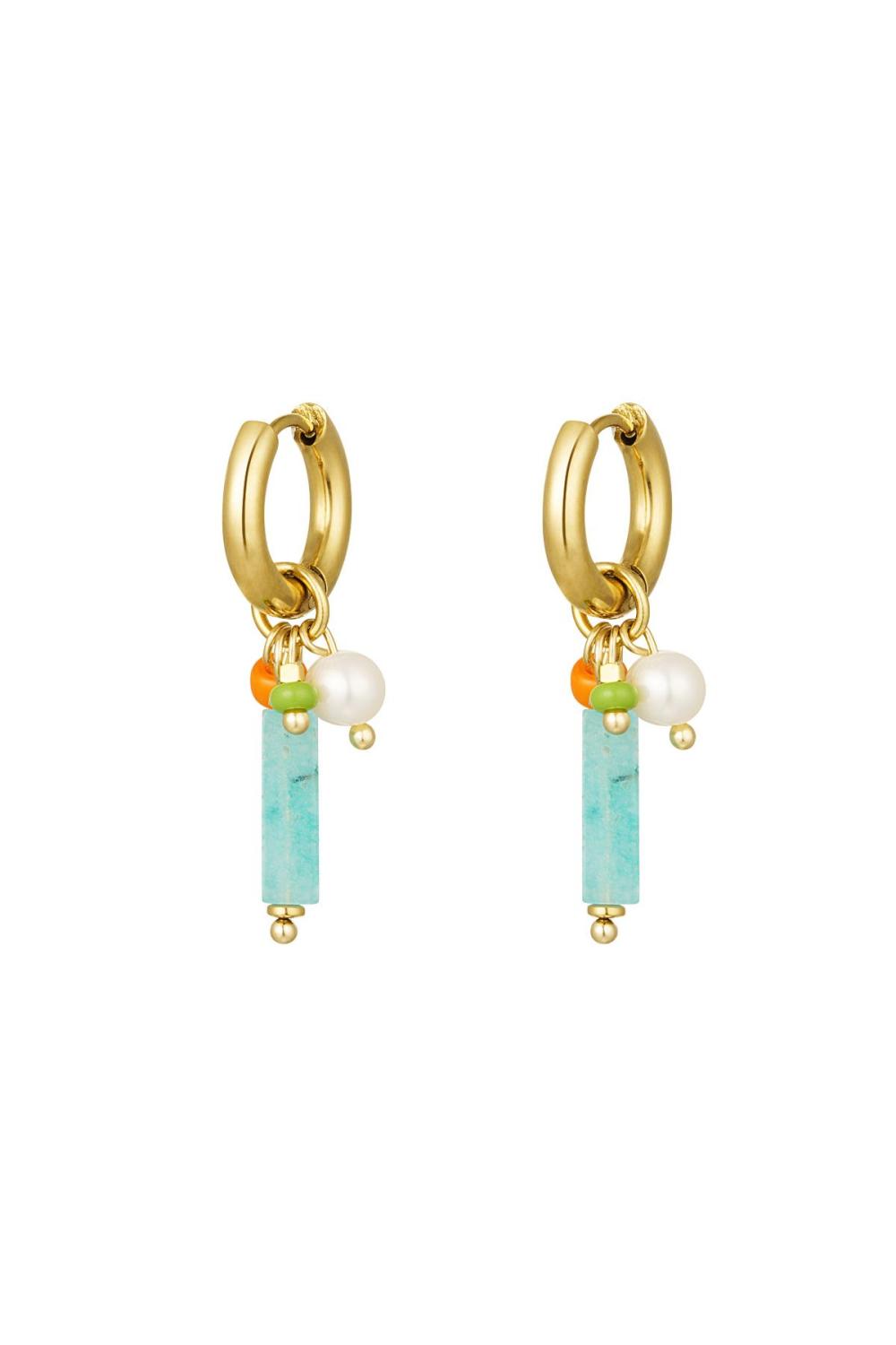 Boucles D'oreilles Barre Pendantes Vert & Couleur Or Acier Inoxydable 