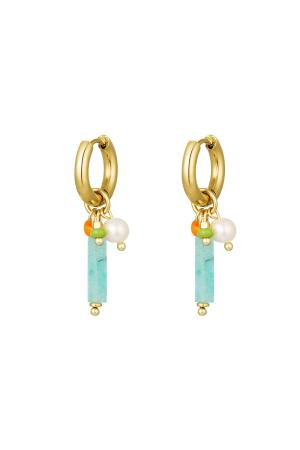 Boucles D'oreilles Barre Pendantes Vert & Couleur Or Acier Inoxydable h5 