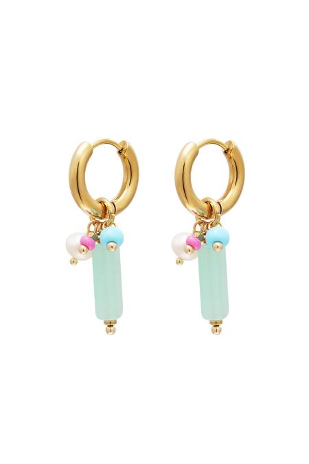 Boucles d'oreilles barre pendantes Vert & Couleur or Acier inoxydable