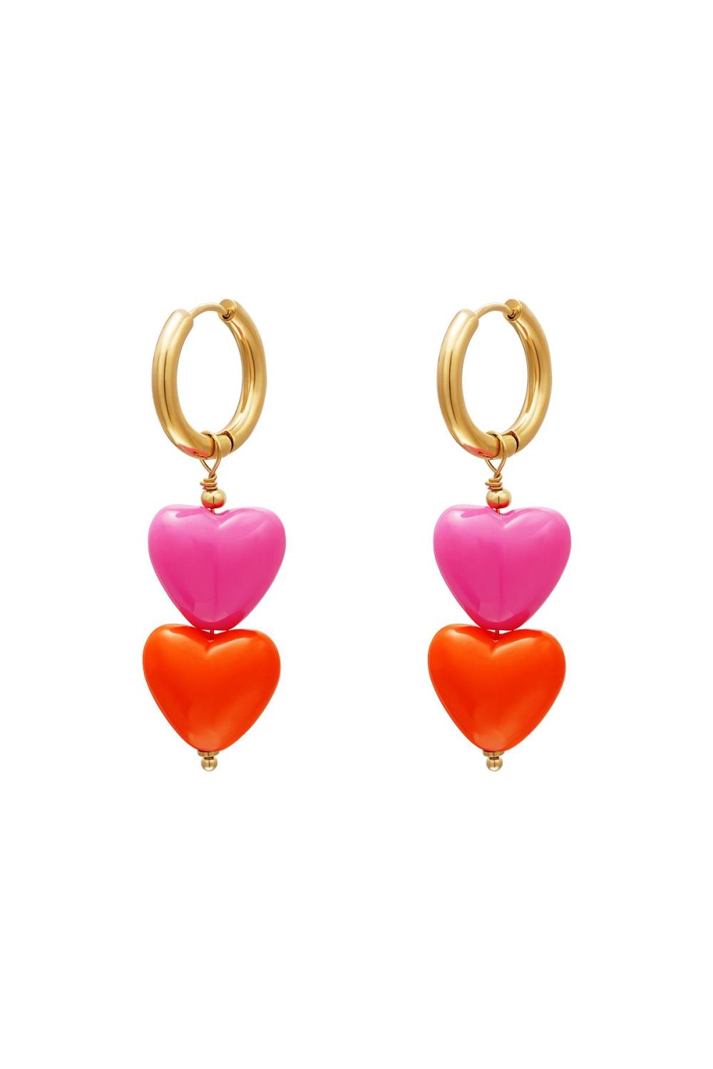 Boucles D'oreilles Coeurs Colorés - Collection #Summergirls Couleur Orange & Couleur Or Acier Inoxydable 
