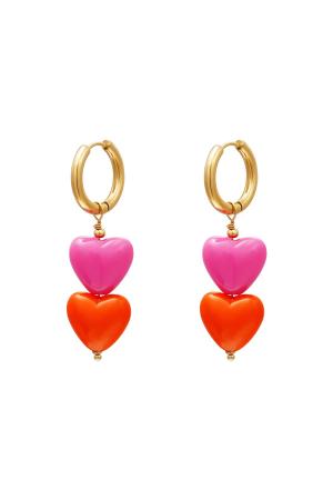 Boucles D'oreilles Coeurs Colorés - Collection #Summergirls Couleur Orange & Couleur Or Acier Inoxydable h5 