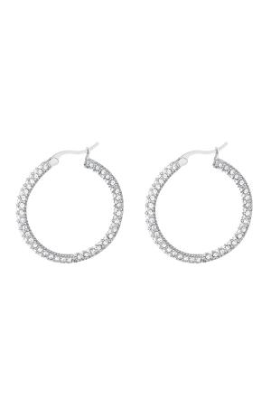 Boucles D'oreilles Rondes Avec Zircons - Grandes Argenté Acier Inoxydable h5 