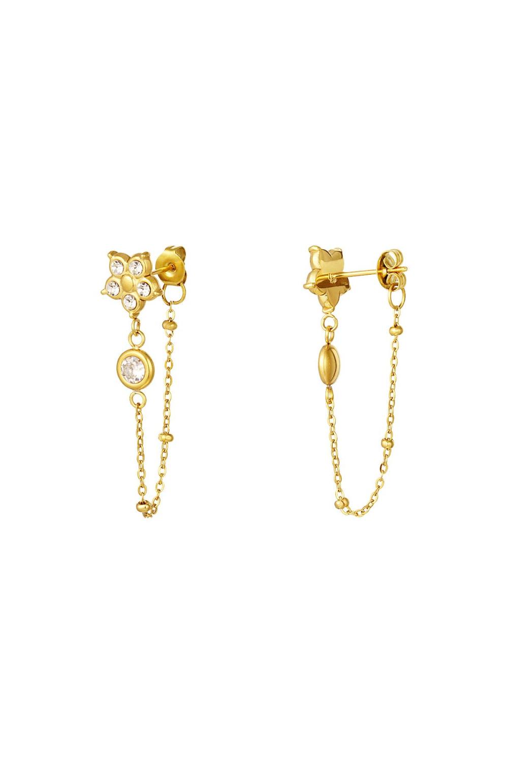 Boucles D'oreilles Pendantes Fleur Zircone Acier Inoxydable 