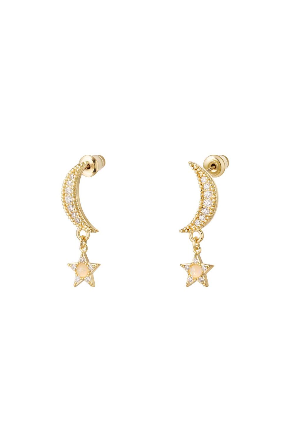 Boucles D'oreilles Lune Et Étoile - Collection Sparkle Cuivré 